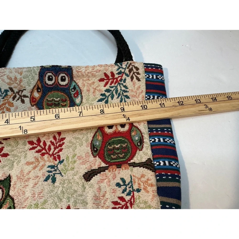 Vintage Owl Tapestry Tote Bag Boho Striped Woven Handbag Small